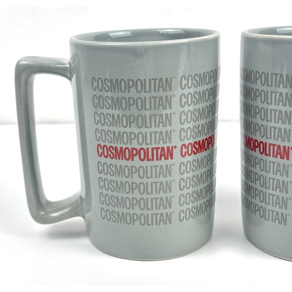 Vintage Cosmopolitan Magazine Gray Ceramic Coffee Mugs Set of 2 Unused 12 Ounces